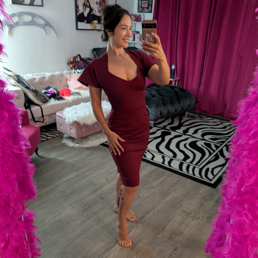 Pinup Couture PUG Burgundy Wiggle Dress Medium NWT